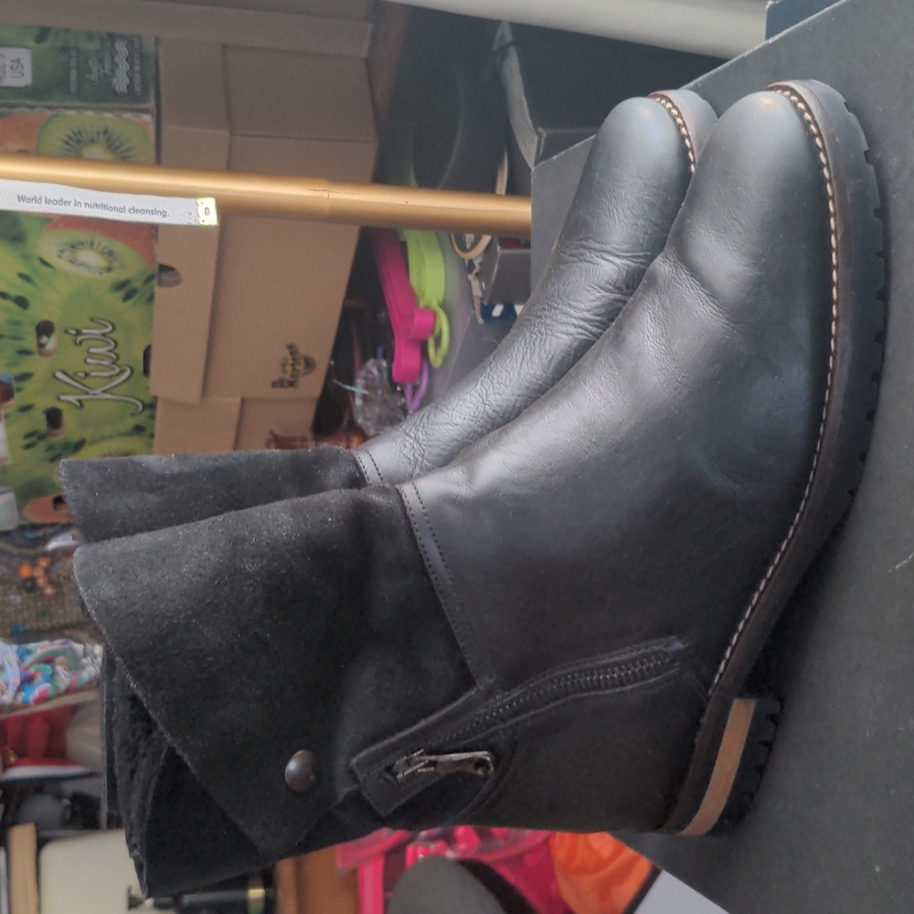 Fabianelli 38 Black Ankle Boots 8 Women Faux Shearling LEATHER